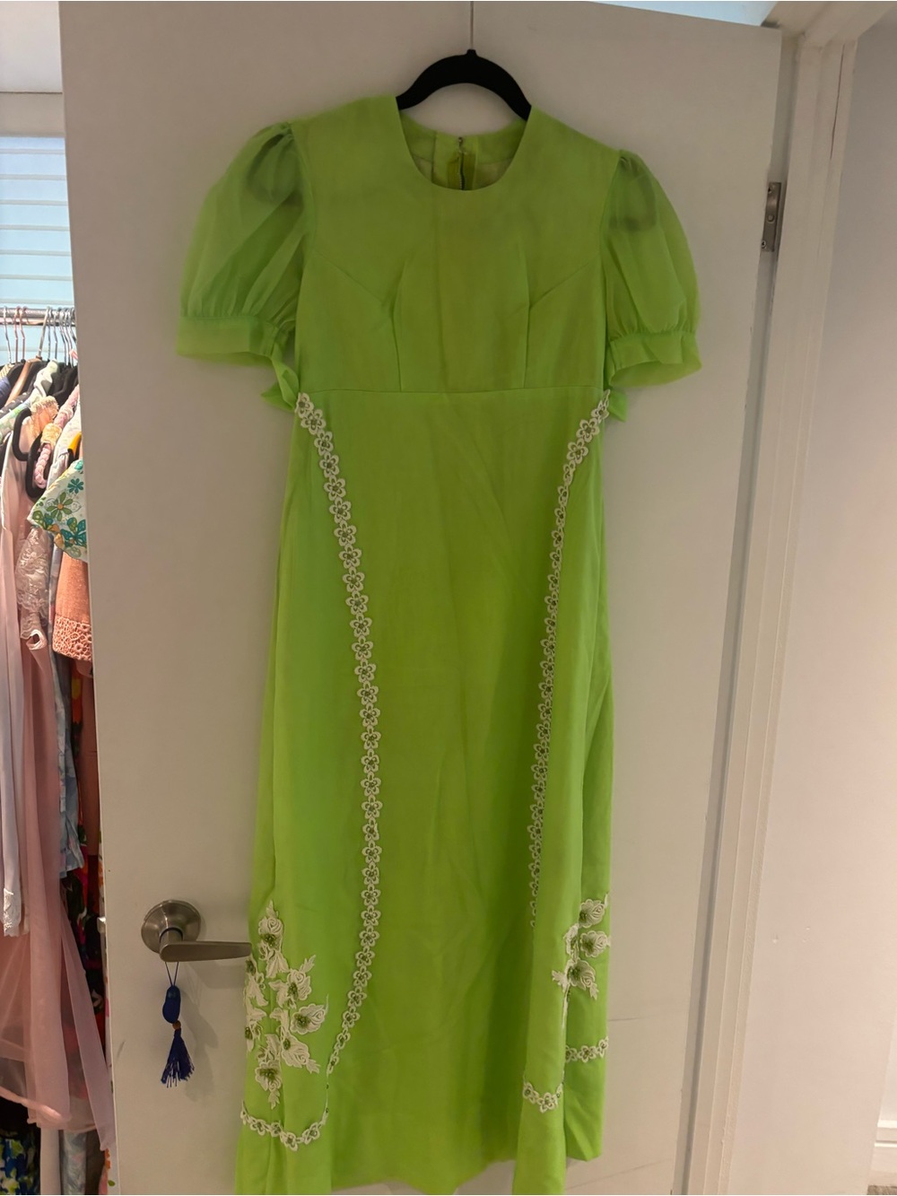 Vintage 1970s Lime Green Puff Sleeve maxi Dress